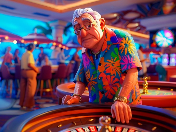 Ilustrasi permainan ikan dengan nuansa arcade